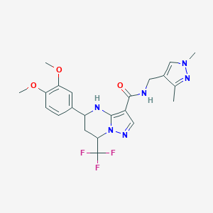 molecular formula C22H25F3N6O3 B444093 5-(3,4-dimethoxyphenyl)-N-[(1,3-dimethyl-1H-pyrazol-4-yl)methyl]-7-(trifluoromethyl)-4,5,6,7-tetrahydropyrazolo[1,5-a]pyrimidine-3-carboxamide 