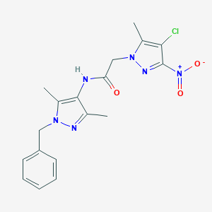molecular formula C18H19ClN6O3 B444097 N-(1-benzyl-3,5-dimethyl-1H-pyrazol-4-yl)-2-(4-chloro-5-methyl-3-nitro-1H-pyrazol-1-yl)acetamide 