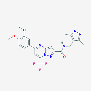 molecular formula C23H23F3N6O3 B444101 5-(3,4-dimethoxyphenyl)-7-(trifluoromethyl)-N-[(1,3,5-trimethyl-1H-pyrazol-4-yl)methyl]pyrazolo[1,5-a]pyrimidine-2-carboxamide 