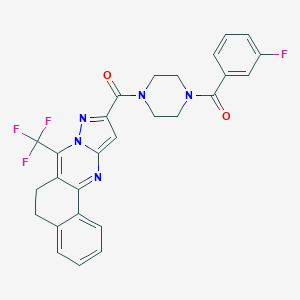 molecular formula C27H21F4N5O2 B444102 10-{[4-(3-Fluorobenzoyl)-1-piperazinyl]carbonyl}-7-(trifluoromethyl)-5,6-dihydrobenzo[h]pyrazolo[5,1-b]quinazoline 