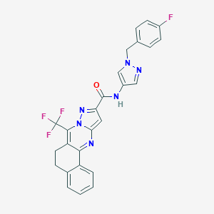 molecular formula C26H18F4N6O B444103 N-[1-(4-fluorobenzyl)-1H-pyrazol-4-yl]-7-(trifluoromethyl)-5,6-dihydrobenzo[h]pyrazolo[5,1-b]quinazoline-10-carboxamide 