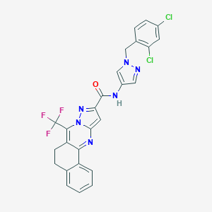 molecular formula C26H17Cl2F3N6O B444109 N-[1-(2,4-dichlorobenzyl)-1H-pyrazol-4-yl]-7-(trifluoromethyl)-5,6-dihydrobenzo[h]pyrazolo[5,1-b]quinazoline-10-carboxamide 