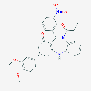 3-(3,4-dimethoxyphenyl)-11-(3-nitrophenyl)-10-propanoyl-2,3,4,5,10,11-hexahydro-1H-dibenzo[b,e][1,4]diazepin-1-one