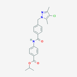 molecular formula C23H24ClN3O3 B444124 isopropyl 4-({4-[(4-chloro-3,5-dimethyl-1H-pyrazol-1-yl)methyl]benzoyl}amino)benzoate CAS No. 489450-75-1