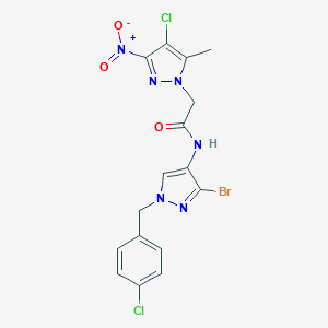 molecular formula C16H13BrCl2N6O3 B444128 N-[3-bromo-1-(4-chlorobenzyl)-1H-pyrazol-4-yl]-2-(4-chloro-5-methyl-3-nitro-1H-pyrazol-1-yl)acetamide 