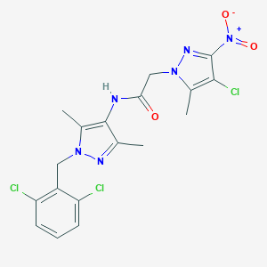 molecular formula C18H17Cl3N6O3 B444138 2-(4-chloro-5-methyl-3-nitro-1H-pyrazol-1-yl)-N-[1-(2,6-dichlorobenzyl)-3,5-dimethyl-1H-pyrazol-4-yl]acetamide 