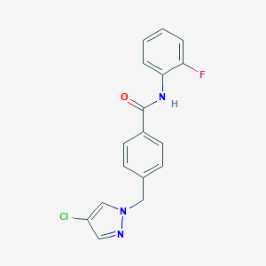 molecular formula C17H13ClFN3O B444146 4-[(4-chloro-1H-pyrazol-1-yl)methyl]-N-(2-fluorophenyl)benzamide CAS No. 489451-21-0