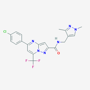 molecular formula C20H16ClF3N6O B444148 5-(4-chlorophenyl)-N-[(1,3-dimethyl-1H-pyrazol-4-yl)methyl]-7-(trifluoromethyl)pyrazolo[1,5-a]pyrimidine-2-carboxamide 