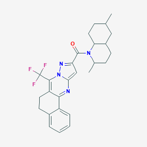 molecular formula C27H29F3N4O B444155 (2,6-dimethyloctahydroquinolin-1(2H)-yl)[7-(trifluoromethyl)-5,6-dihydrobenzo[h]pyrazolo[5,1-b]quinazolin-10-yl]methanone 