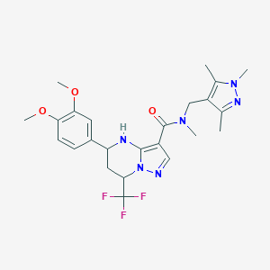 molecular formula C24H29F3N6O3 B444159 5-(3,4-dimethoxyphenyl)-N-methyl-7-(trifluoromethyl)-N-[(1,3,5-trimethyl-1H-pyrazol-4-yl)methyl]-4,5,6,7-tetrahydropyrazolo[1,5-a]pyrimidine-3-carboxamide 