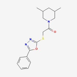 molecular formula C17H21N3O2S B4441698 3,5-dimethyl-1-{[(5-phenyl-1,3,4-oxadiazol-2-yl)thio]acetyl}piperidine 