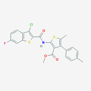 molecular formula C23H17ClFNO3S2 B444183 Methyl 2-{[(3-chloro-6-fluoro-1-benzothiophen-2-yl)carbonyl]amino}-5-methyl-4-(4-methylphenyl)thiophene-3-carboxylate 