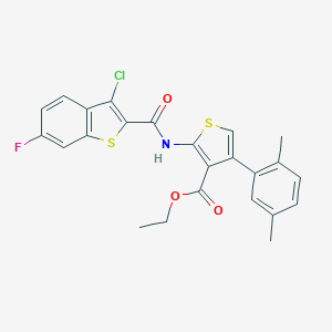 molecular formula C24H19ClFNO3S2 B444188 Ethyl 2-{[(3-chloro-6-fluoro-1-benzothien-2-yl)carbonyl]amino}-4-(2,5-dimethylphenyl)-3-thiophenecarboxylate 