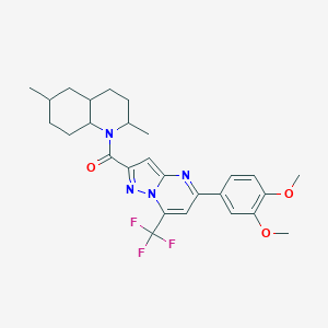 molecular formula C27H31F3N4O3 B444193 [5-(3,4-dimethoxyphenyl)-7-(trifluoromethyl)pyrazolo[1,5-a]pyrimidin-2-yl](2,6-dimethyloctahydroquinolin-1(2H)-yl)methanone 