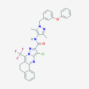 molecular formula C34H26ClF3N6O2 B444194 11-chloro-N-[3,5-dimethyl-1-(3-phenoxybenzyl)-1H-pyrazol-4-yl]-7-(trifluoromethyl)-5,6-dihydrobenzo[h]pyrazolo[5,1-b]quinazoline-10-carboxamide 