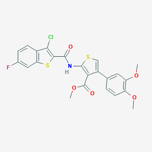 molecular formula C23H17ClFNO5S2 B444197 Methyl 2-{[(3-chloro-6-fluoro-1-benzothien-2-yl)carbonyl]amino}-4-(3,4-dimethoxyphenyl)-3-thiophenecarboxylate 