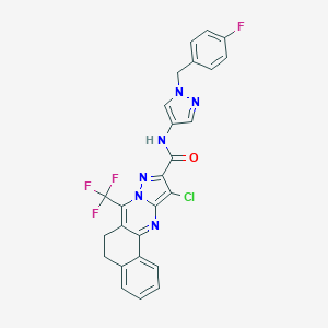 molecular formula C26H17ClF4N6O B444205 11-chloro-N-[1-(4-fluorobenzyl)-1H-pyrazol-4-yl]-7-(trifluoromethyl)-5,6-dihydrobenzo[h]pyrazolo[5,1-b]quinazoline-10-carboxamide 