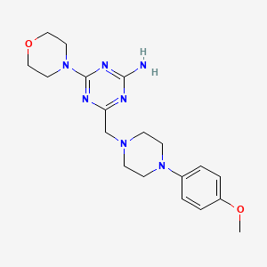 molecular formula C19H27N7O2 B4442080 4-{[4-(4-methoxyphenyl)-1-piperazinyl]methyl}-6-(4-morpholinyl)-1,3,5-triazin-2-amine 