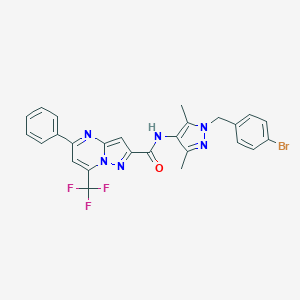 molecular formula C26H20BrF3N6O B444210 N-[1-(4-bromobenzyl)-3,5-dimethyl-1H-pyrazol-4-yl]-5-phenyl-7-(trifluoromethyl)pyrazolo[1,5-a]pyrimidine-2-carboxamide 