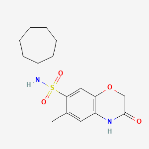 molecular formula C16H22N2O4S B4442102 N-cycloheptyl-6-methyl-3-oxo-3,4-dihydro-2H-1,4-benzoxazine-7-sulfonamide 