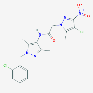 molecular formula C18H18Cl2N6O3 B444216 N-[1-(2-chlorobenzyl)-3,5-dimethyl-1H-pyrazol-4-yl]-2-{4-chloro-3-nitro-5-methyl-1H-pyrazol-1-yl}acetamide 