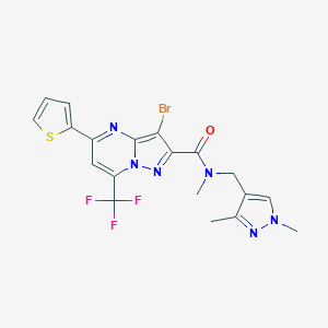 molecular formula C19H16BrF3N6OS B444224 3-bromo-N-[(1,3-dimethyl-1H-pyrazol-4-yl)methyl]-N-methyl-5-(2-thienyl)-7-(trifluoromethyl)pyrazolo[1,5-a]pyrimidine-2-carboxamide 