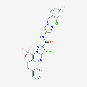 molecular formula C26H16Cl3F3N6O B444228 11-chloro-N-[1-(2,4-dichlorobenzyl)-1H-pyrazol-4-yl]-7-(trifluoromethyl)-5,6-dihydrobenzo[h]pyrazolo[5,1-b]quinazoline-10-carboxamide 