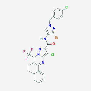 molecular formula C26H16BrCl2F3N6O B444229 N-[3-bromo-1-(4-chlorobenzyl)-1H-pyrazol-4-yl]-11-chloro-7-(trifluoromethyl)-5,6-dihydrobenzo[h]pyrazolo[5,1-b]quinazoline-10-carboxamide 