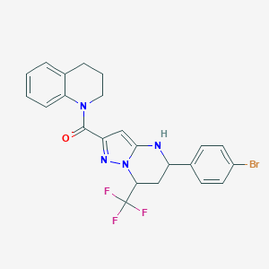molecular formula C23H20BrF3N4O B444231 1-{[5-(4-Bromophenyl)-7-(trifluoromethyl)-4,5,6,7-tetrahydropyrazolo[1,5-a]pyrimidin-2-yl]carbonyl}-1,2,3,4-tetrahydroquinoline 
