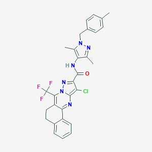 molecular formula C29H24ClF3N6O B444236 11-chloro-N-[3,5-dimethyl-1-(4-methylbenzyl)-1H-pyrazol-4-yl]-7-(trifluoromethyl)-5,6-dihydrobenzo[h]pyrazolo[5,1-b]quinazoline-10-carboxamide 