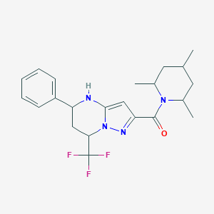 molecular formula C22H27F3N4O B444244 5-Phenyl-7-(trifluoromethyl)-2-[(2,4,6-trimethyl-1-piperidinyl)carbonyl]-4,5,6,7-tetrahydropyrazolo[1,5-a]pyrimidine 
