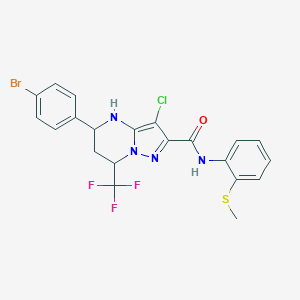 molecular formula C21H17BrClF3N4OS B444254 5-(4-bromophenyl)-3-chloro-N-[2-(methylsulfanyl)phenyl]-7-(trifluoromethyl)-4,5,6,7-tetrahydropyrazolo[1,5-a]pyrimidine-2-carboxamide 
