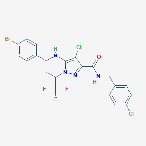molecular formula C21H16BrCl2F3N4O B444255 5-(4-bromophenyl)-3-chloro-N-(4-chlorobenzyl)-7-(trifluoromethyl)-4,5,6,7-tetrahydropyrazolo[1,5-a]pyrimidine-2-carboxamide 