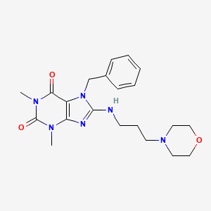 molecular formula C21H28N6O3 B4442643 7-benzyl-1,3-dimethyl-8-{[3-(4-morpholinyl)propyl]amino}-3,7-dihydro-1H-purine-2,6-dione 