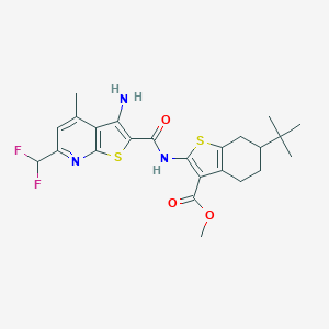molecular formula C24H27F2N3O3S2 B444269 Methyl 2-({[3-amino-6-(difluoromethyl)-4-methylthieno[2,3-b]pyridin-2-yl]carbonyl}amino)-6-tert-butyl-4,5,6,7-tetrahydro-1-benzothiophene-3-carboxylate 