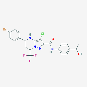 molecular formula C22H19BrClF3N4O2 B444278 5-(4-bromophenyl)-3-chloro-N-[4-(1-hydroxyethyl)phenyl]-7-(trifluoromethyl)-4,5,6,7-tetrahydropyrazolo[1,5-a]pyrimidine-2-carboxamide 