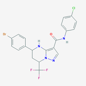 molecular formula C20H15BrClF3N4O B444281 5-(4-bromophenyl)-N-(4-chlorophenyl)-7-(trifluoromethyl)-4,5,6,7-tetrahydropyrazolo[1,5-a]pyrimidine-3-carboxamide 