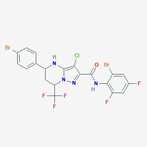 molecular formula C20H12Br2ClF5N4O B444293 N-(2-bromo-4,6-difluorophenyl)-5-(4-bromophenyl)-3-chloro-7-(trifluoromethyl)-4,5,6,7-tetrahydropyrazolo[1,5-a]pyrimidine-2-carboxamide 