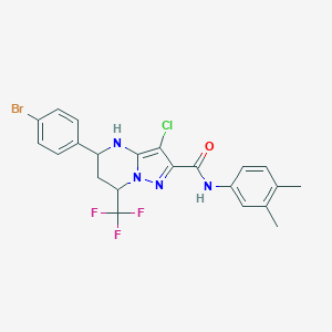 molecular formula C22H19BrClF3N4O B444304 5-(4-bromophenyl)-3-chloro-N-(3,4-dimethylphenyl)-7-(trifluoromethyl)-4,5,6,7-tetrahydropyrazolo[1,5-a]pyrimidine-2-carboxamide 