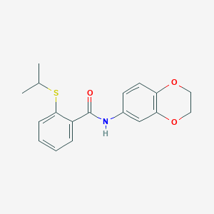 molecular formula C18H19NO3S B4443138 N-(2,3-dihydro-1,4-benzodioxin-6-yl)-2-(isopropylthio)benzamide 