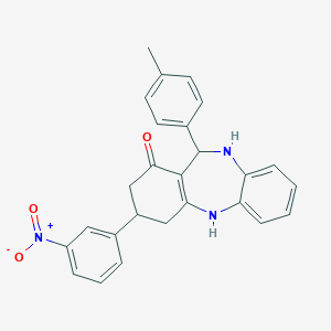 molecular formula C26H23N3O3 B444319 11-(4-methylphenyl)-3-(3-nitrophenyl)-2,3,4,5,10,11-hexahydro-1H-dibenzo[b,e][1,4]diazepin-1-one 