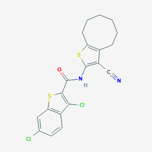 molecular formula C20H16Cl2N2OS2 B444324 3,6-dichloro-N-(3-cyano-4,5,6,7,8,9-hexahydrocycloocta[b]thien-2-yl)-1-benzothiophene-2-carboxamide 