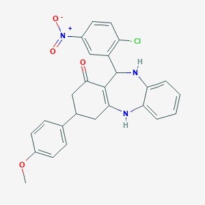 molecular formula C26H22ClN3O4 B444329 6-(2-Chloro-5-nitro-phenyl)-9-(4-methoxyphenyl)-5,6,8,9,10,11-hexahydrobenzo[b][1,4]benzodiazepin-7-one 