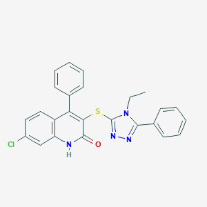 molecular formula C25H19ClN4OS B444332 7-chloro-3-[(4-ethyl-5-phenyl-4H-1,2,4-triazol-3-yl)sulfanyl]-4-phenylquinolin-2-ol 
