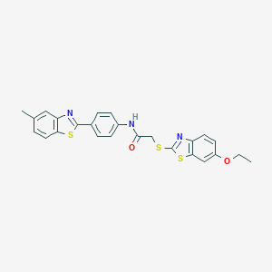 molecular formula C25H21N3O2S3 B444335 2-[(6-ethoxy-1,3-benzothiazol-2-yl)sulfanyl]-N-[4-(5-methyl-1,3-benzothiazol-2-yl)phenyl]acetamide 