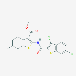 molecular formula C20H17Cl2NO3S2 B444340 Methyl 2-{[(3,6-dichloro-1-benzothien-2-yl)carbonyl]amino}-6-methyl-4,5,6,7-tetrahydro-1-benzothiophene-3-carboxylate 