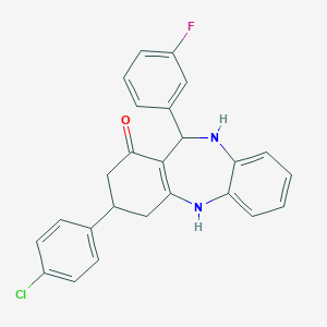 molecular formula C25H20ClFN2O B444354 9-(4-Chlorophenyl)-6-(3-fluorophenyl)-5,6,8,9,10,11-hexahydrobenzo[b][1,4]benzodiazepin-7-one 