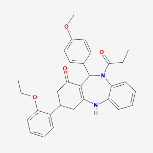 molecular formula C31H32N2O4 B444368 9-(2-ethoxyphenyl)-6-(4-methoxyphenyl)-5-propanoyl-8,9,10,11-tetrahydro-6H-benzo[b][1,4]benzodiazepin-7-one 