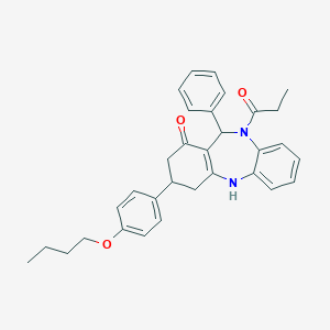 molecular formula C32H34N2O3 B444377 9-(4-butoxyphenyl)-6-phenyl-5-propanoyl-8,9,10,11-tetrahydro-6H-benzo[b][1,4]benzodiazepin-7-one CAS No. 354538-83-3