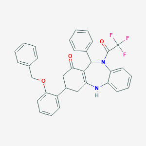 molecular formula C34H27F3N2O3 B444384 9-(2-benzyloxyphenyl)-6-phenyl-5-(2,2,2-trifluoroacetyl)-8,9,10,11-tetrahydro-6H-benzo[b][1,4]benzodiazepin-7-one 